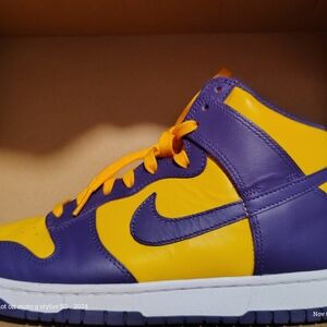 Nike Purple and Yellow Athletic Shoes Dunk High